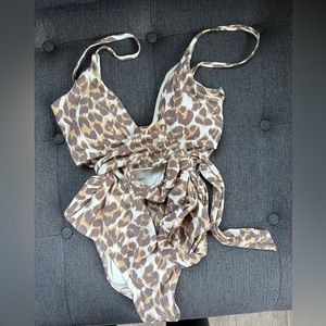 Aerie tan Leopard Wrap One-Piece swimsuit